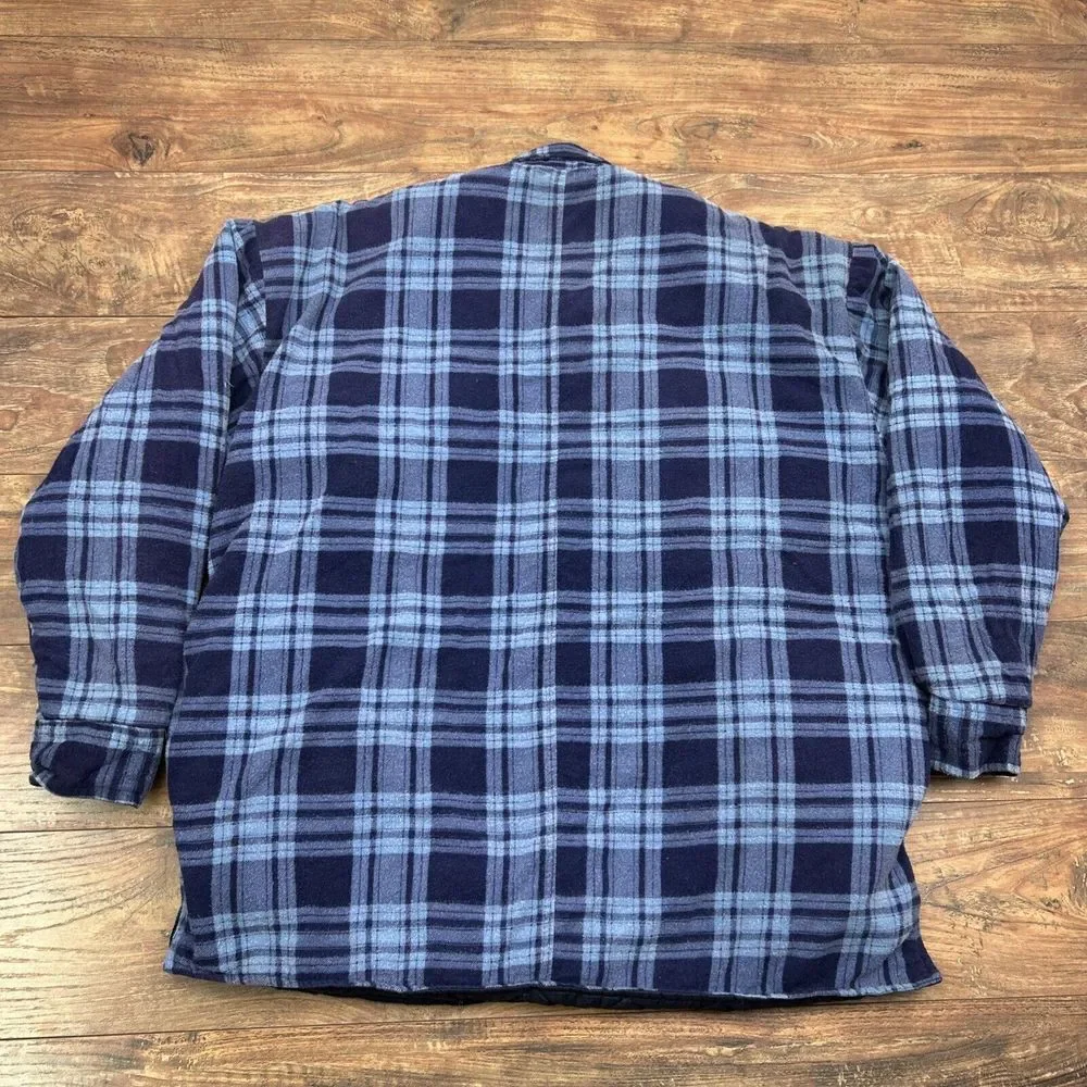 VTG Open Trails Shacket Men Large Blue Plaid Flannel‎ Shirt Jacket Long Sleeve